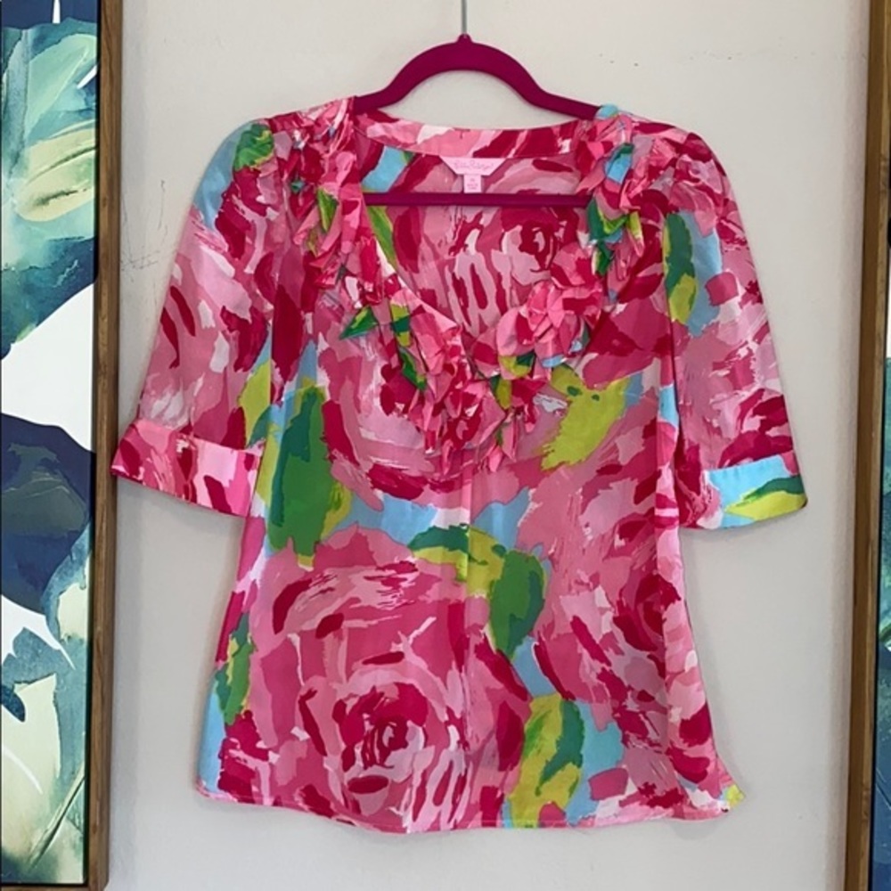 Lilly Pulitzer HPFI Silk Blouse Holy Grail Top XS
